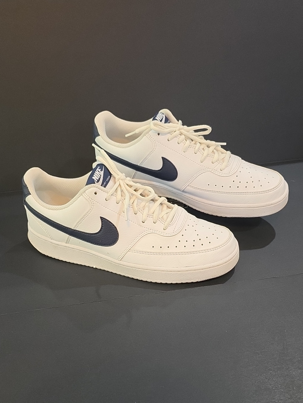 Nike Court Vision Men's White Low-Top Sneakers with Navy Swoosh Size 9.5